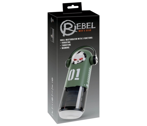 Rebel SKULL 3F Intimate Device with Heating & Thrusting, Black, 30 cm