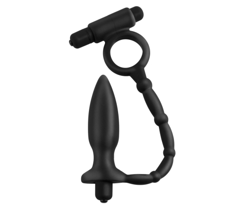 AFC Multi-Speed Anal Plug with Vibrating Support Ring, Black, 10.1 cm