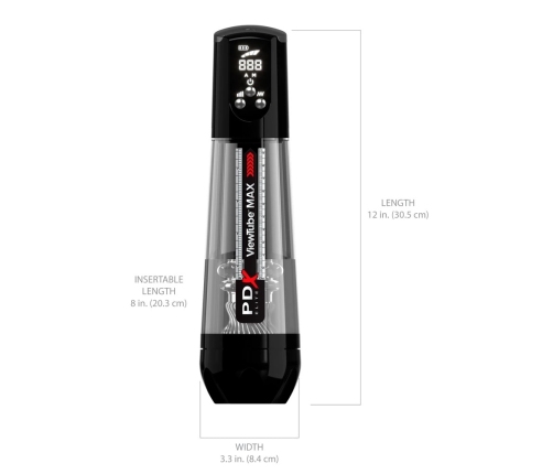 PDX Elite ViewTube MAX Black - Automated Intimate Device with LED Display