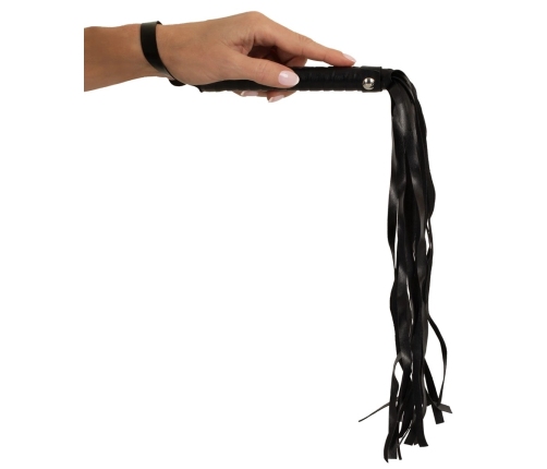 Magic Shiver Black Leather-Look Flogger 46cm with Woven Handle