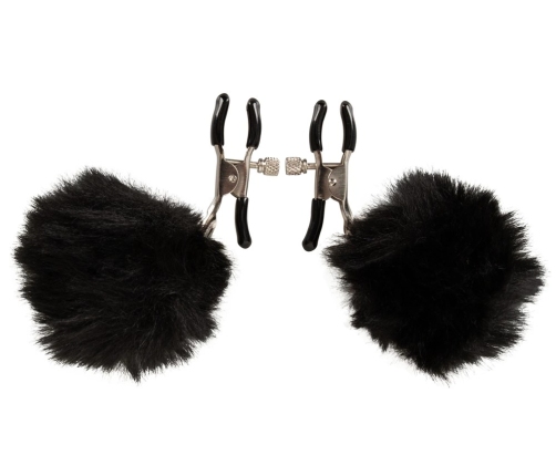 Magic Shiver Adjustable Nipple Clamps with Black Pom Pom Accents