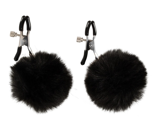 Magic Shiver Adjustable Nipple Clamps with Black Pom Pom Accents
