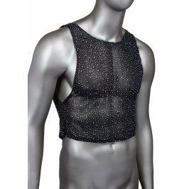 Radiance Muscle Tank Top - Mesh, Rhinestone Accents, Fitted, Black