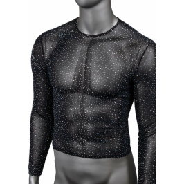 Radiance Long Sleeve Shirt Mesh Rhinestone Black Full-Length