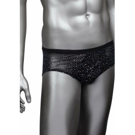 Radiance Classic Briefs Black Mesh Rhinestone Accents S/M