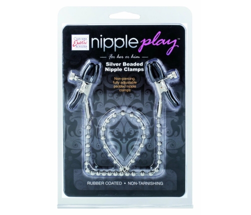 CalExotics Nipple Play Silver Beaded Adjustable Clamps, Nickel-Free Iron