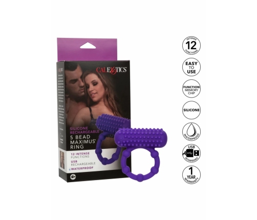 Maximus 5 Bead Rechargeable Silicone Ring - 12 Vibration Modes, Waterproof