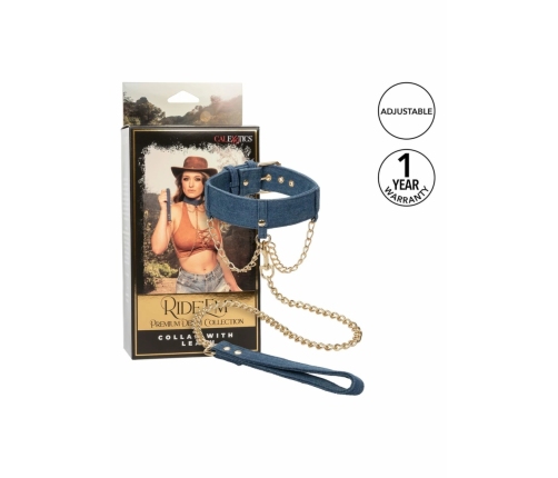 Pipedream Ride Em Denim Adjustable Collar with Detachable Leash Blue