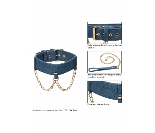 Pipedream Ride Em Denim Adjustable Collar with Detachable Leash Blue