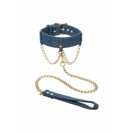 Pipedream Ride Em Denim Adjustable Collar with Detachable Leash Blue Pipedream Ride Em Denim Adjustable Collar with Detachable Leash Blue