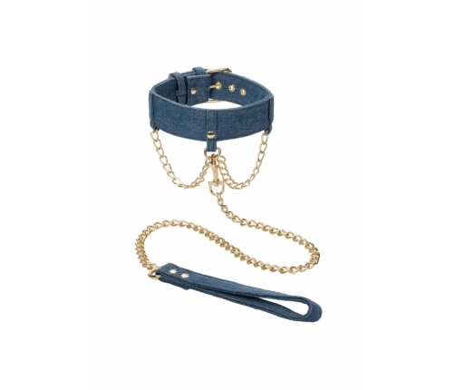 Pipedream Ride Em Denim Adjustable Collar with Detachable Leash Blue
