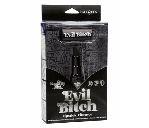 Naughty Bits Evil Bitch Lipstick Vibrator Black Compact 10-Function