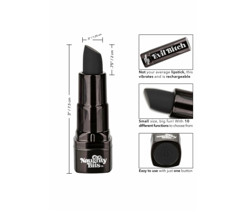 Naughty Bits Evil Bitch Lipstick Vibrator Black Compact 10-Function
