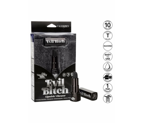 Naughty Bits Evil Bitch Lipstick Vibrator Black Compact 10-Function
