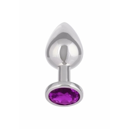 Jewel Large Amethyst Plug - Metallic Model with Decorative Gem, Size L Jewel Large Amethyst Plug - Metallic Model with Decorative Gem, Size L