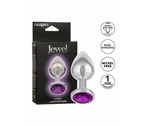 Jewel Large Amethyst Plug - Metallic Model with Decorative Gem, Size L