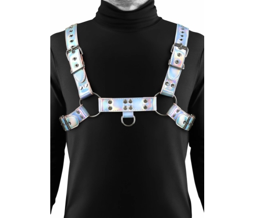 Cosmo Harness Dare Adjustable Vinyl Chest Harness Silver Hardware S/M
