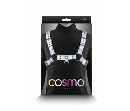 Cosmo Harness Dare Adjustable Vinyl Chest Harness Silver Hardware S/M