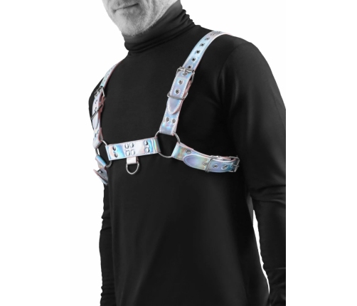 Cosmo Harness Dare Adjustable Vinyl Chest Harness Silver Hardware S/M