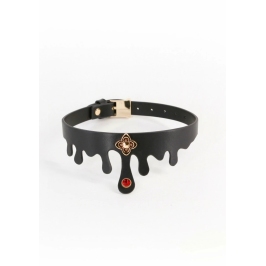 Fetish & Fashion Elvira Collar Adjustable PU Ruby Jewel Gold Charm