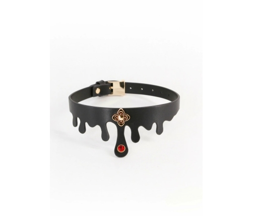 Fetish & Fashion Elvira Collar Adjustable PU Ruby Jewel Gold Charm