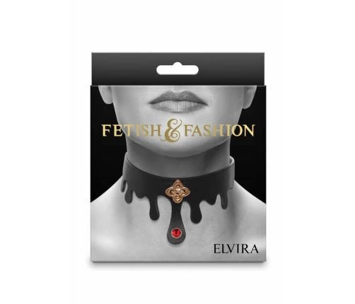 Fetish & Fashion Elvira Collar Adjustable PU Ruby Jewel Gold Charm