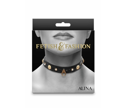 Fetish & Fashion Alina Collar Adjustable PU Crystal Gold Sun 29-44cm