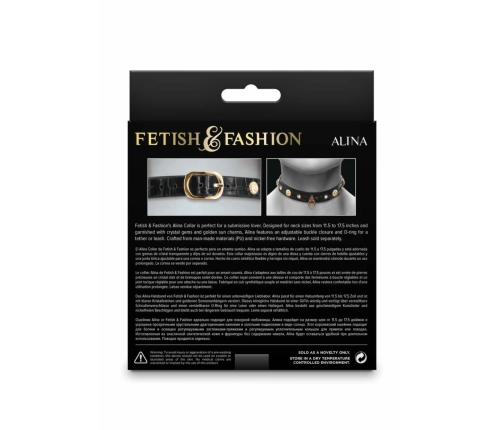 Fetish & Fashion Alina Collar Adjustable PU Crystal Gold Sun 29-44cm