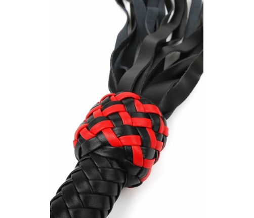 Ouch! Cat-o-Nine Tails Leather Whip with Studded Tails Black/Red