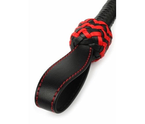 Ouch! Cat-o-Nine Tails Leather Whip with Studded Tails Black/Red