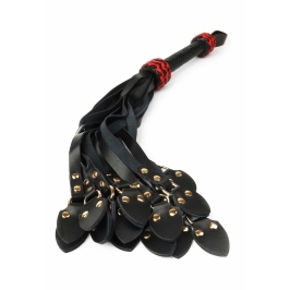 Ouch! Cat-o-Nine Tails Leather Whip with Studded Tails Black/Red