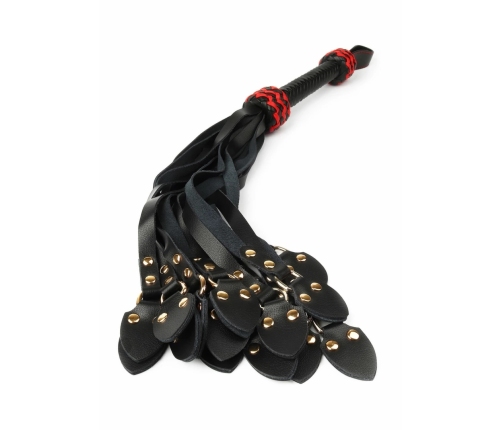 Ouch! Cat-o-Nine Tails Leather Whip with Studded Tails Black/Red