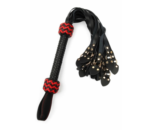 Ouch! Cat-o-Nine Tails Leather Whip with Studded Tails Black/Red