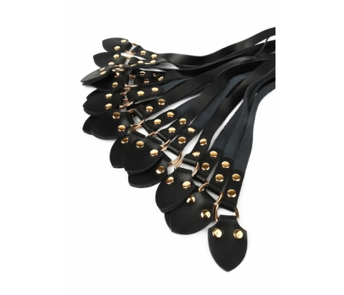 Ouch! Cat-o-Nine Tails Leather Whip with Studded Tails Black/Red