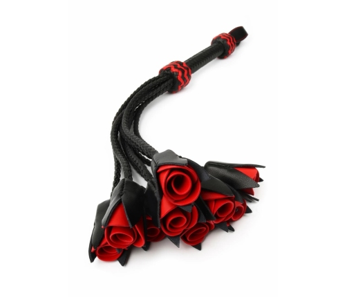 Genuine Leather Roses Whip - Elegant Red Rose Design, Braided Handle