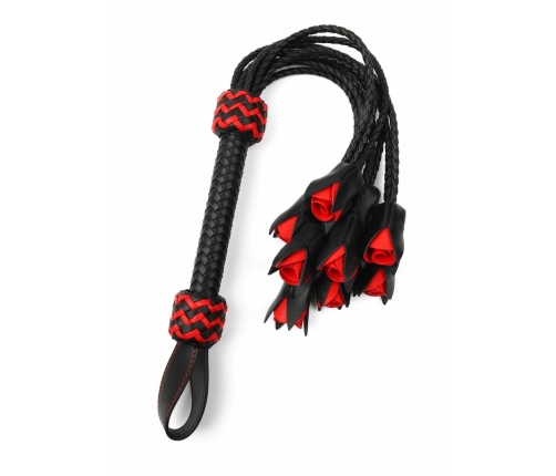 Genuine Leather Roses Whip - Elegant Red Rose Design, Braided Handle