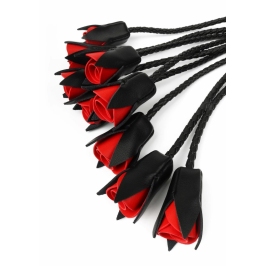 Genuine Leather Roses Whip - Elegant Red Rose Design, Braided Handle