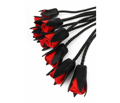 Genuine Leather Roses Whip - Elegant Red Rose Design, Braided Handle