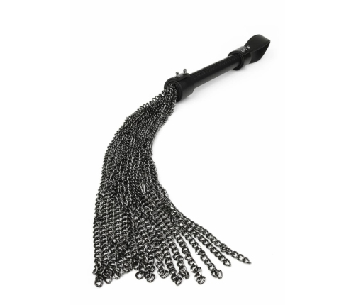 Genuine Leather Chain Whip - Sturdy Handle & Metal Chain Tails, Black