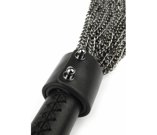 Genuine Leather Chain Whip - Sturdy Handle & Metal Chain Tails, Black