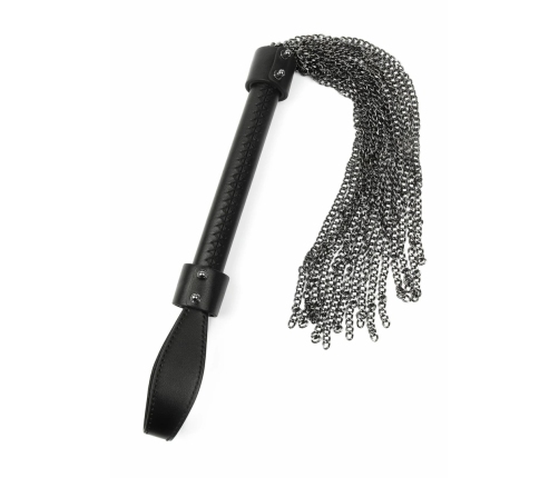 Genuine Leather Chain Whip - Sturdy Handle & Metal Chain Tails, Black