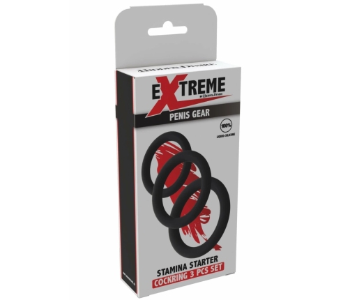 Stamina Starter C-Rings 3 Pcs Set - Liquid Silicone, Multi-Size, Black