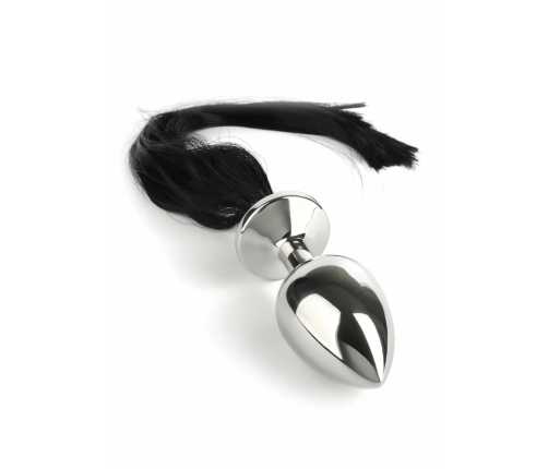 Mr. Steel Black Hair Pony Tail Rosebud Stainless Steel Plug