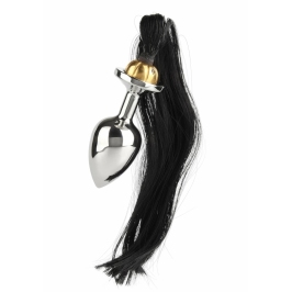 Mr. Steel Black Hair Pony Tail Rosebud Stainless Steel Plug Mr. Steel Black Hair Pony Tail Rosebud Stainless Steel Plug