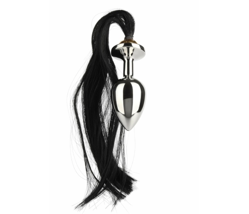 Mr. Steel Black Hair Pony Tail Rosebud Stainless Steel Plug