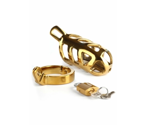 Mr. Steel Chastity Cage Gold - Secure Stainless Steel System, Adjustable