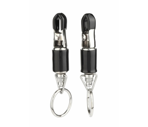 Mr. Steel Barrel Adjustable Nipple Clamps with Ring, Metal, Black