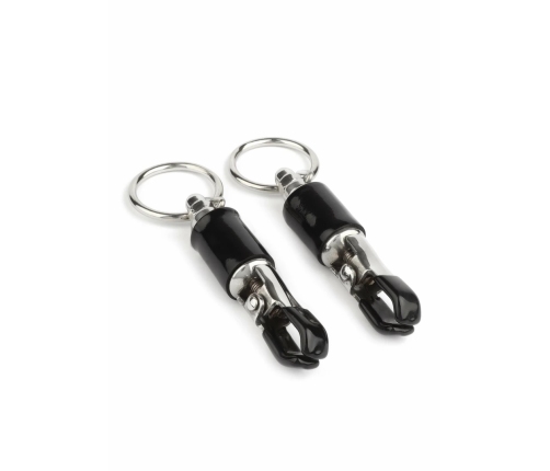 Mr. Steel Barrel Adjustable Nipple Clamps with Ring, Metal, Black