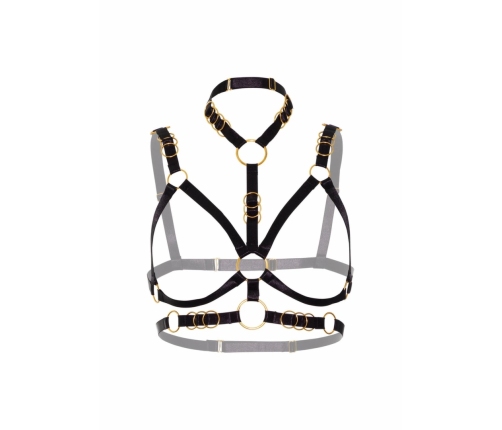Open Cup Bra Deluxe Satin Harness Adjustable Black 8720726094177