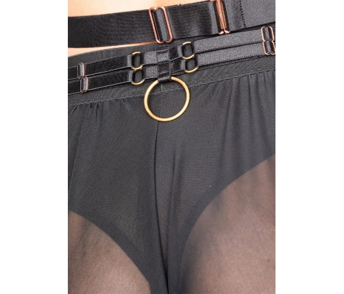 Kinky Diva Goddess Skirt Mesh Long Flared with Bondage Waistband Black L/XL